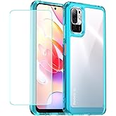 Wanyuexes Case for Redmi Note 10 5G/Note 10T 5G/Poco M3 Pro Case with Tempered Glass Screen Protector, Clear Hard PC Back & TPU Bumper Protective Phone Cover for Xiaomi Redmi Note 10 5G Crystal Blue