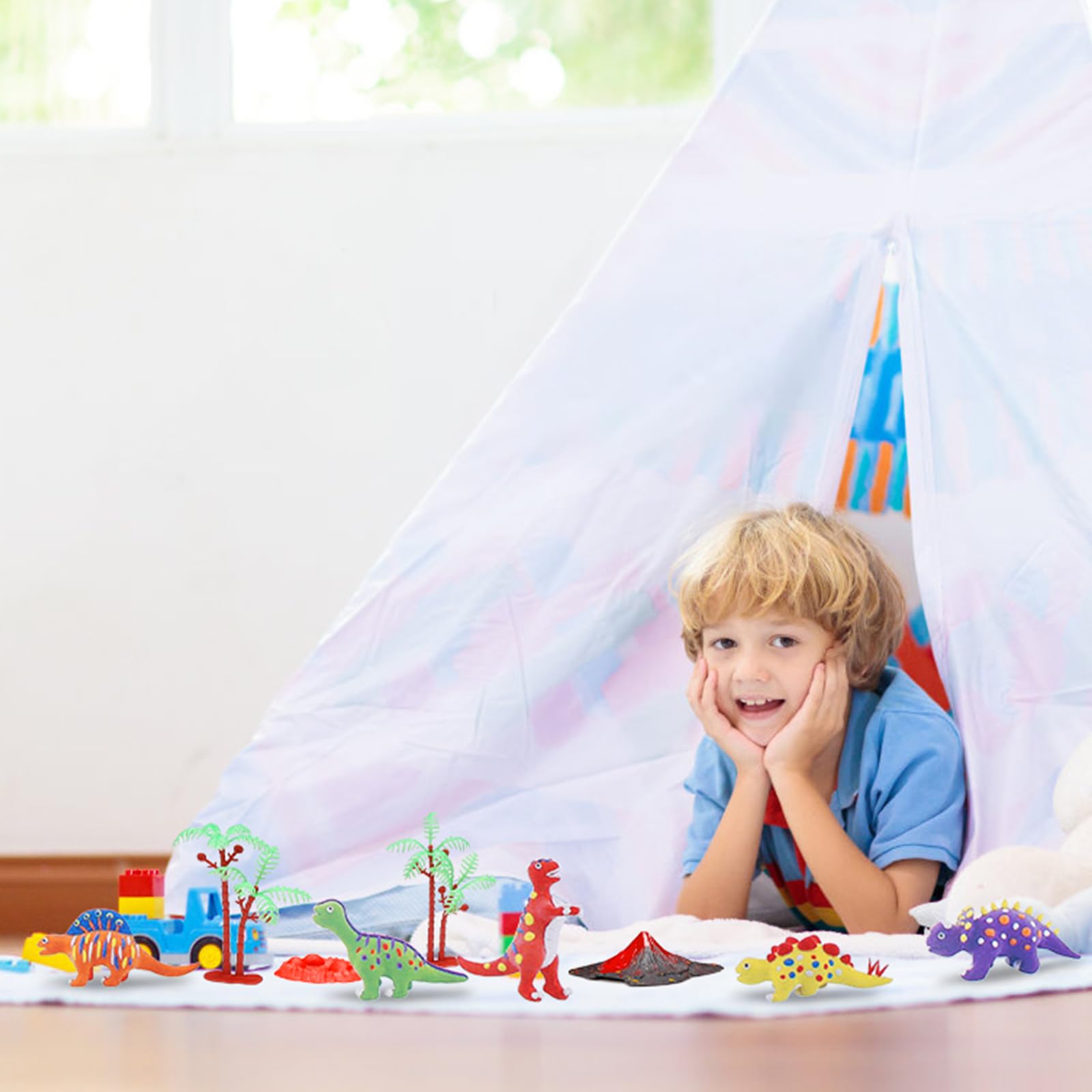 TGFIX 32tlg Ton Dinosaurier Bastelset für Kinder Dinosaurier Basteln aus Lufttrocknende Modelliermasse Dino DIY Kunsthandwerk Kreative Kindergeburtstag Geschenk für Jungen Mädchen 5
