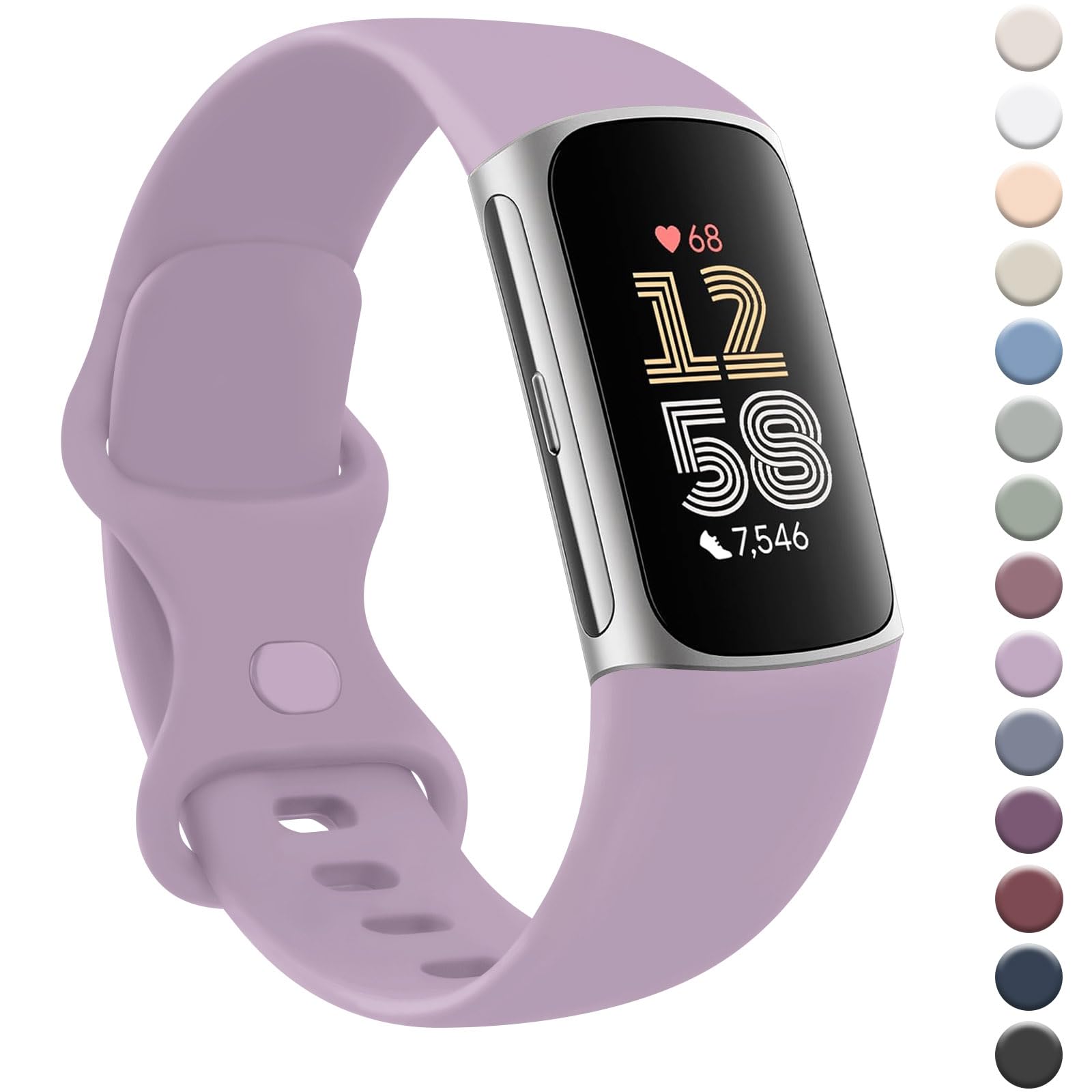 AK Strap for Fitbit Charge 6/5 - Silicone Sport Classic Soft Replacement Band for Women Men (Large, Violet)