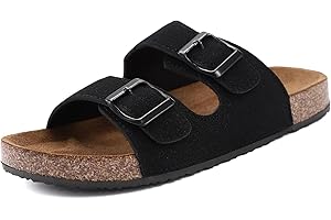 GETOEU Womens Sandals Comfortable Cork Footbed Sandals Adjustable Buckle Flat Slide Sandals Casual Footwear Outdoor Sandals