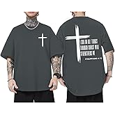 Tuislay Mens Christian Jesus Shirts I Can Do All Things Through Christ Shirt Faith Cross Tshirts Oversized God Religious Tees
