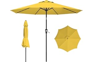 AreShark 9 FT Patio Umbrella for Outdoor, Outdoor Umbrella with Push Button Tilt and Crank, Outdoor Patio Umbrellas with 8 Sturdy Ribs for Market, Garden, Deck, Backyard, Pool (Yellow)