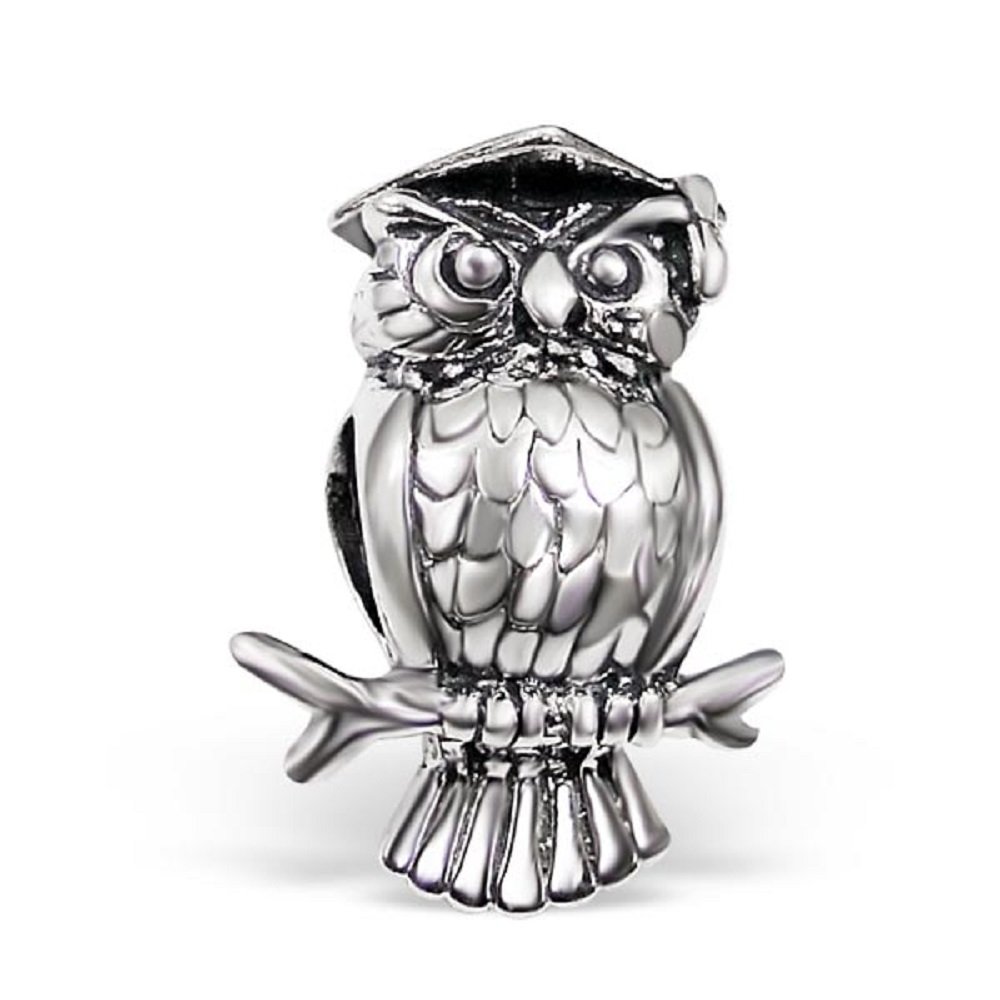 The Rose & Silver Company Women 925 Sterling Silver Owl Shaped Bead Charm