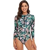ABAFIP Women's Long Sleeve Rash Guard Bathing Suit Zip up One Piece Swimsuits Modest Surfing Swimwear