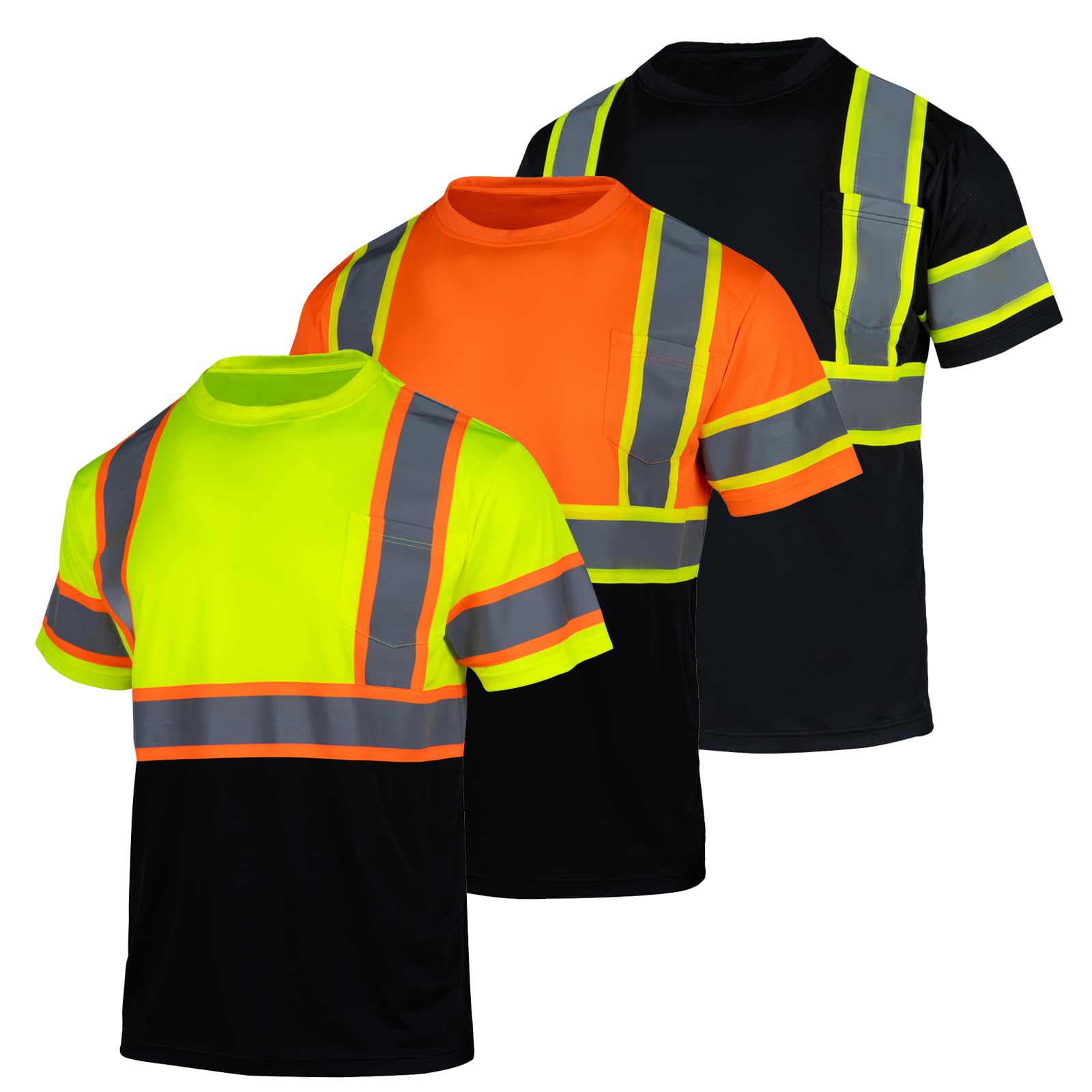 Photo 1 of FONIRRA 3 Pack Safety Reflective High Visibility Shirt for Men ANSI Class 3 Hi Vis Construction Work Shirts with Short Sleeve(Multi_,2XL)