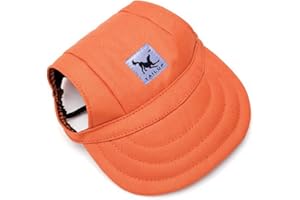 Leconpet Baseball Caps Hats with Neck Strap Adjustable Comfortable Ear Holes for Small Medium and Large Dogs in Outdoor Sun Protection (S, Orange)
