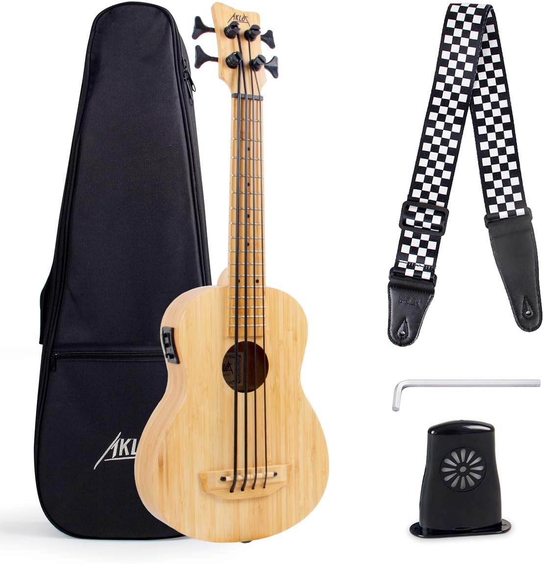 Aklot Electric Acoustic Bass Ukulele 30 inch African Blackwood