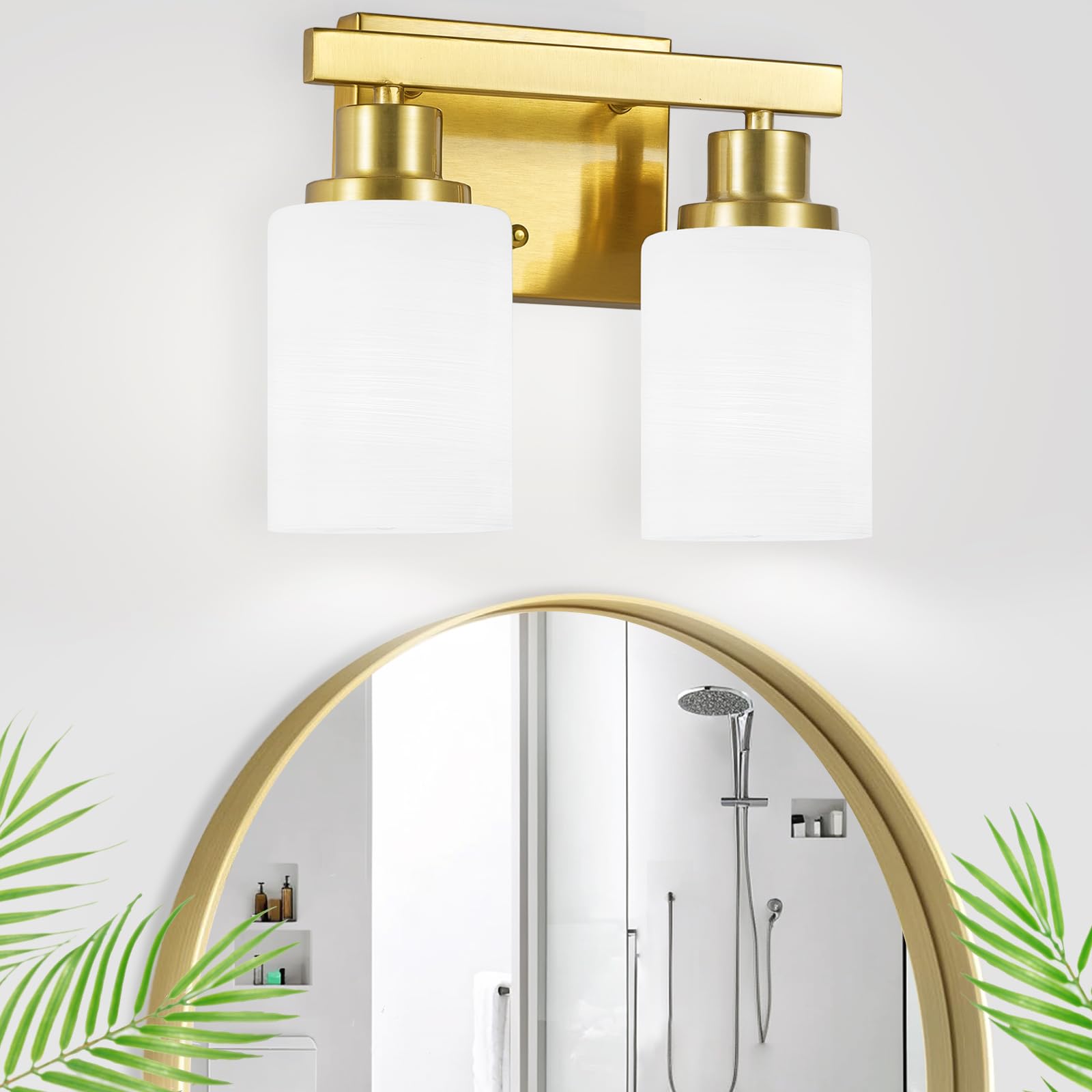 DIKAIDA Gold Bathroom Light Fixtures Over Mirror, 2-Light Modern Vanity ...