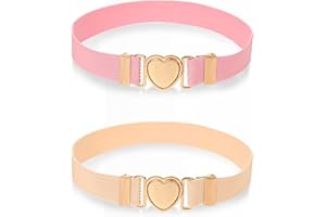 ZEYIYER 2 Pcs Elastic Waist Belts for Girls, Adjustable Buckle Stretch Belts, Heart Buckle Waistband for Pants Jeans Dress