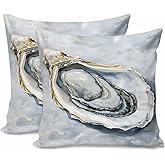 Throw Pillow Covers 18x18 Inch Set of 2 Ocean Oyster Oil Painting Linen Decorative Pillows Cushion Case Pillowcases Simple Style Throw Pillows for Couch Sofa Bedroom Chair Garden Home Decor