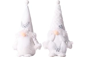 SMAROLL 2PCS White Christmas Gnomes Plush Winter Gnomes Decorations for Home Decor Indoor Room Decor Knomes Stuffed Gnomes Faceless Swedish Figurines Tomte Nordic Elf Doll Farmhouse Gnomes Kitchen Decor