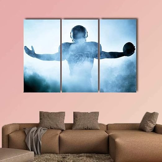 Amazon Com 3 Piece Canvas Wall Art American Football Player Portrait In Silhouette Shadow Modern Home Decor Stretched And Framed Ready To Hang 40 H X 60 W Posters Prints