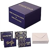 Bonfasvo 100 Pack Blue Thank You Cards & 100 Pack White Envelopes 4.25 x 6.25 inches Elegant Fold Over Greetings Blank Inside, Handwritten Style For Business Graduation Baby Shower & Wedding
