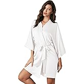 AW BRIDAL Silk Robes for Women, Short Bridesmaid Robes for Bridal Wedding Party, Bride Satin Bathrobe with Long Sleeve