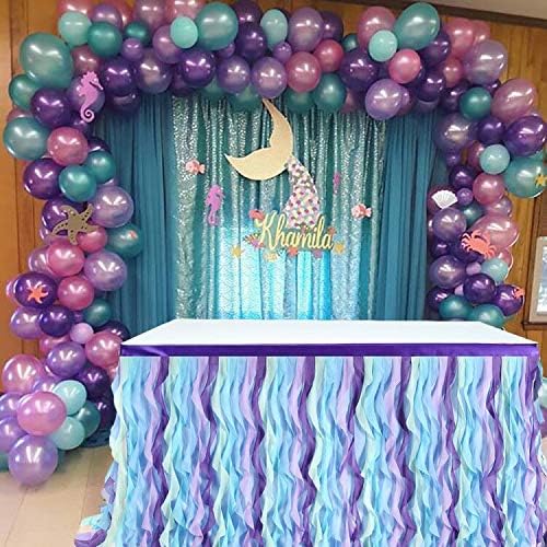 Curly Willow Ruffle Table Skirt for Rectangle Round Table Wedding Baby Shower Birthday Party Decorations (Mermaid, L168in×H30in)