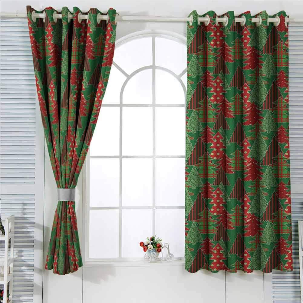 Christmas Grommet Curtains 63 Inches Long Dark Green Red Dark Coral