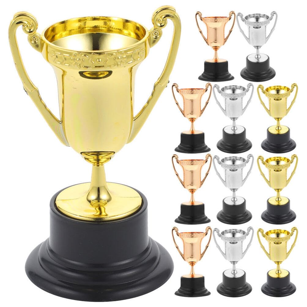 STOBOK Plastic Trophy Toys for Kids Small Gold Silver Bronze Mini Award Cups 3.3 Inch Party Prizes and Competition Rewards