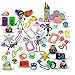 Halloween Toy Assortment Trick or Treat Party Favors Filled in 15 Drawstring Goodie Bags. Set Includes Tattoos Crayons Stampers Erasers teeth fangs frogs balls Rings poppers coil springs