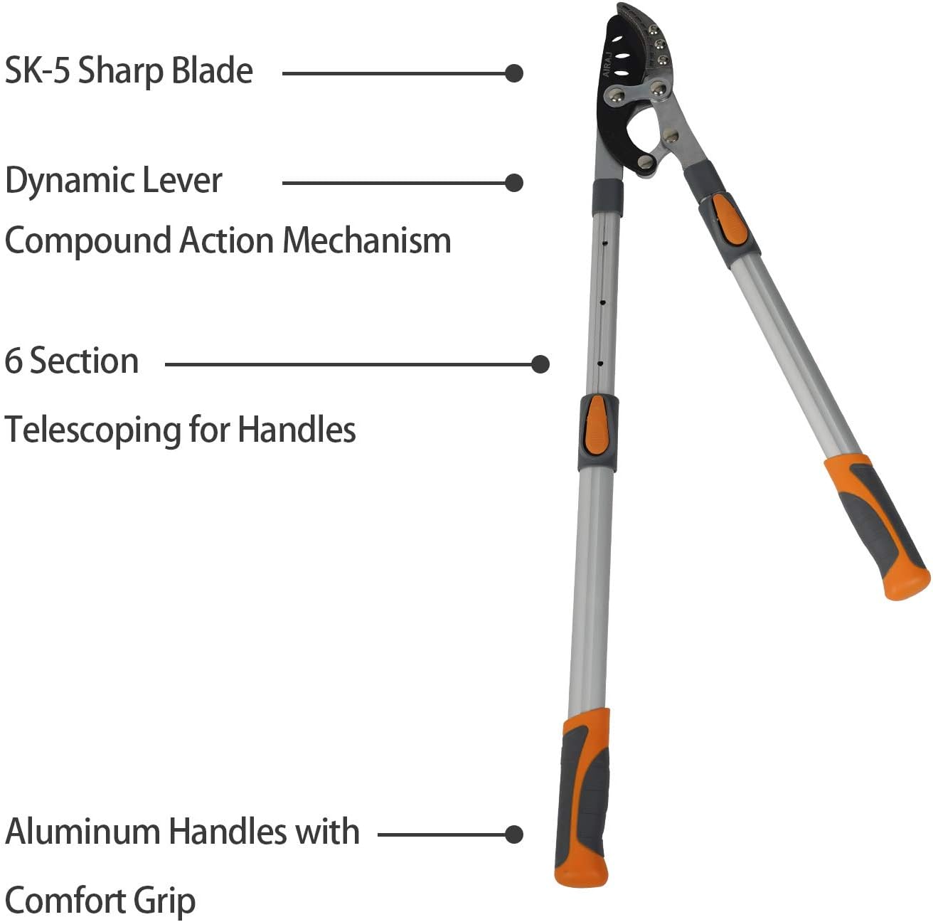 AIRAJ Retractable Handle Anvil Loppers, Heavy Duty Pruning Lopper with SK-5 High Carbon Steel Blades, Lightweight Aluminium Tube Tree Trimmer & Branch Cutter, 26 Inch Compound Action Hand Loppers : Garden & Outdoor