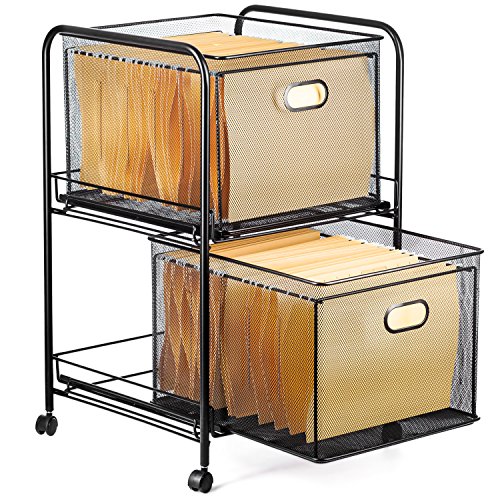 Halter Steel Mesh 2 Tier Rolling File Cart Bundle with 40 Hanging File