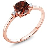 Gem Stone King 10K Rose Gold Red Garnet and White Created Sapphire Solitaire Engagement Ring For Women (1.03 Cttw, Round 6MM, Gemstone January Birthstone)