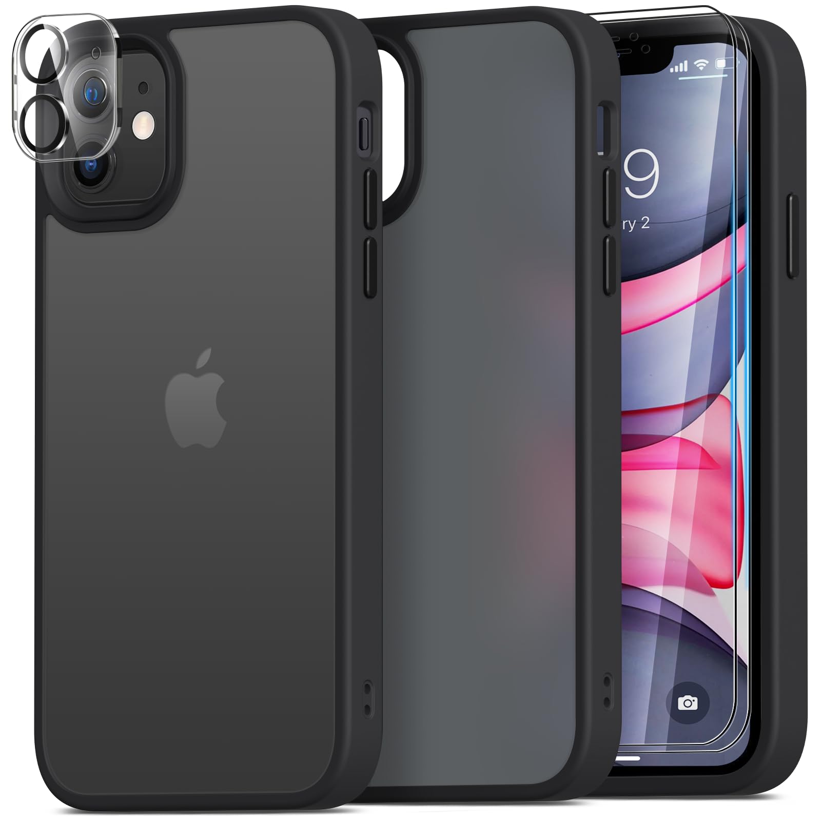 Mootobo for iPhone 11 Case Built-in 2 HD Screen Protectors and HD Lens Protector, Anti-Fingerprint Matte Back 10FT Military Grade Drop Shockproof Phone Case for iPhone 11 6.1 inch – Black — image 1