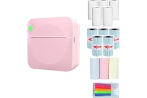 Portable Mini Printer, Bluetooth Thermal Sticker Maker with 5 Rolls Paper, Inkless Print Pod for iPhone Android Phone, DIY La