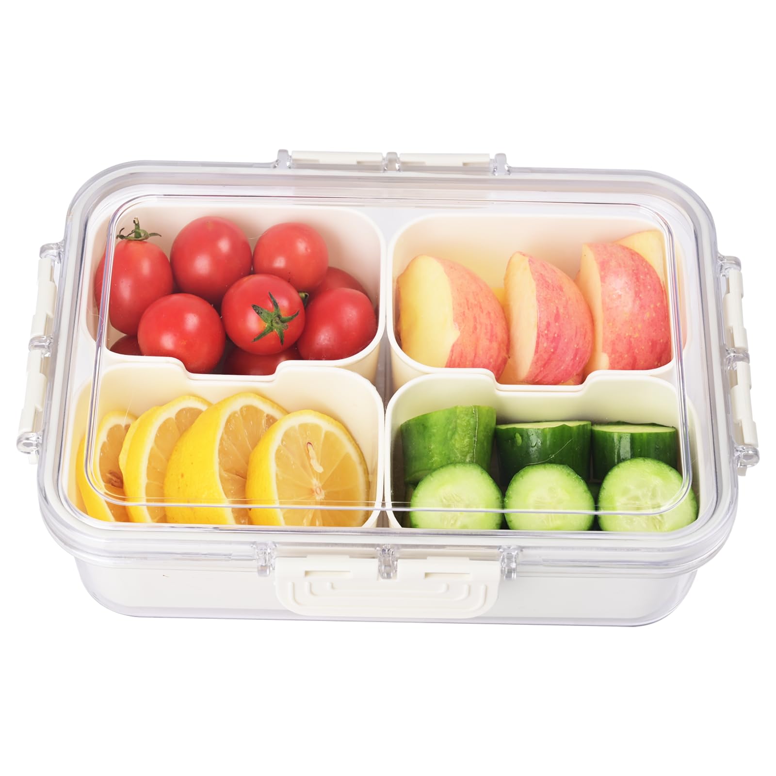 Photo 1 of Snack Box Container, 4 Compartment Divided Serving Tray with Lid, Portable Storage Organizer for Fruits, Veggie, Snacks, Reusable Snack Box Charcuterie Platter for Party, Picnic, Travel, Road Trips