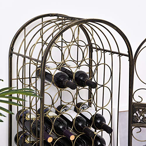 45 Bottle Wrought Iron Wine Rack Jail with Lock Antique Bronze