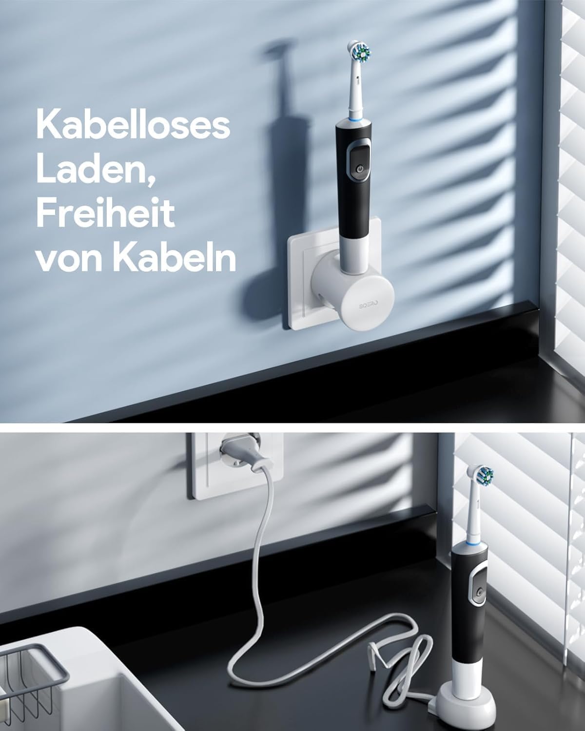 Elektrisches Zahnbürsten Ladestation Wandladegerät für Oral-B Pro/iO Serie/D mit 2 zahnbürstenhalter, Oral B Ladestation Ohne Kabel, Wasserdicht 5