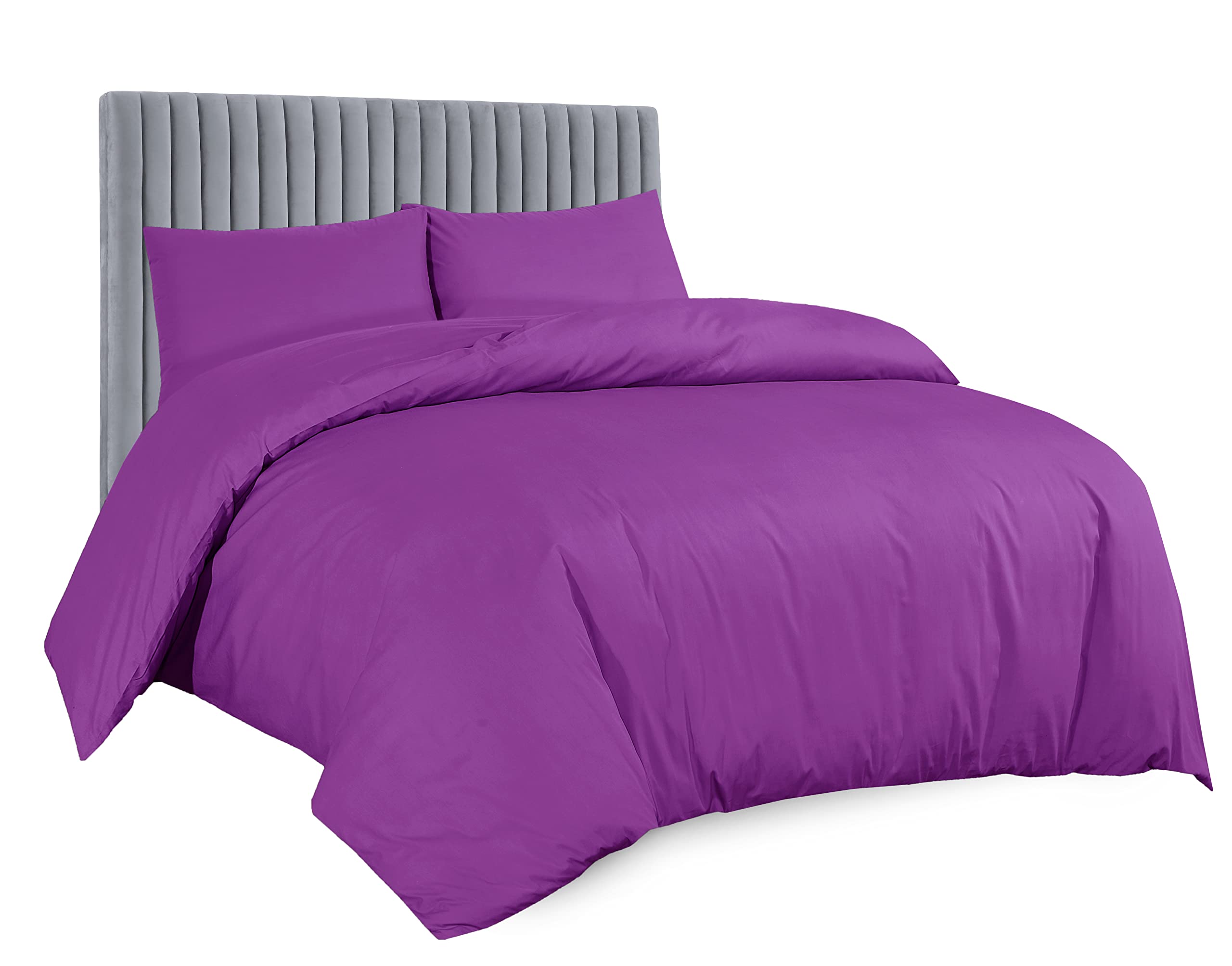 AATH COLLECTION Duvet Cover Bedding Set, Single, Double, King, Super King Size Egyptian Cotton Duvet Set with Pillow Cases. 100% Long Staple Soft Cotton Duvet Set with Easy Closure (Single, Fuchsia)