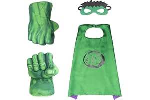 AOTLEANNO Plush Hands Fists Costume with Green Cape and Eye-Mask – Complete Set of Punching Gloves Accessories for Kids – Comfortable and Non-