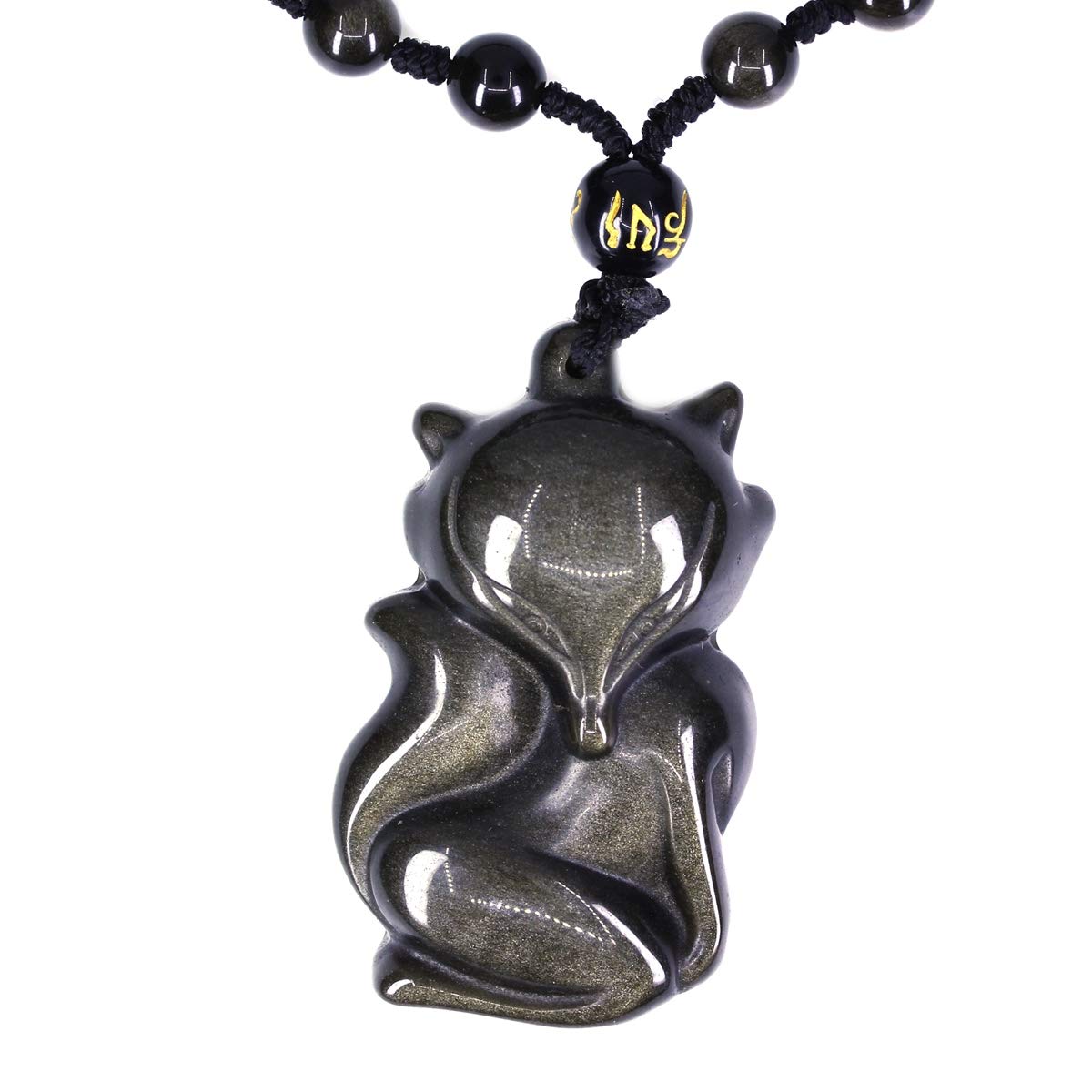 CHENYUE Natural Golden Obisdian Semi Precious Carved Gemstones Charm Fox Statue Fashion Pendant Necklace 24 Inch
