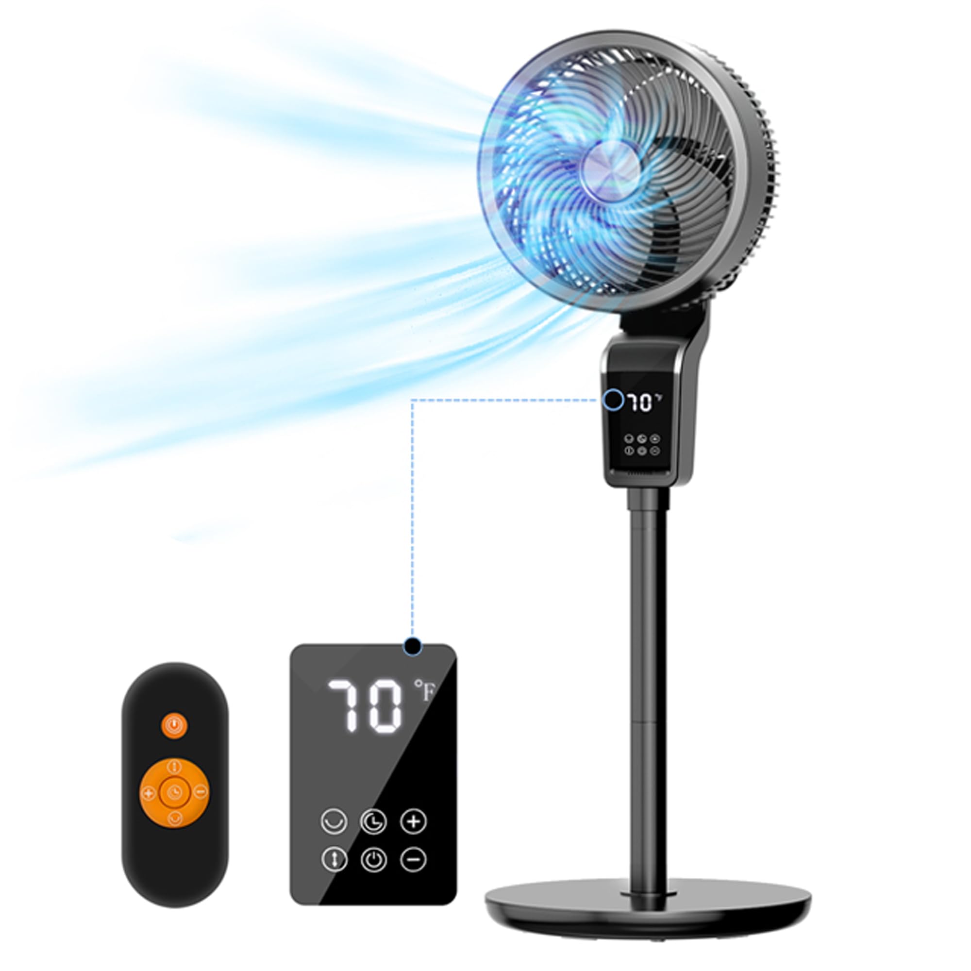 Photo 1 of *FOR PARTS ONLY*
Feculs Official Standing Fan with Remote, Fans Oscillating with 12H Timer, 3 Speeds, Temperature Display, 36-50db Floor Fans for Home Bedroom, Touch+Remote Control, 70°+90° Quiet Fan for bedroom