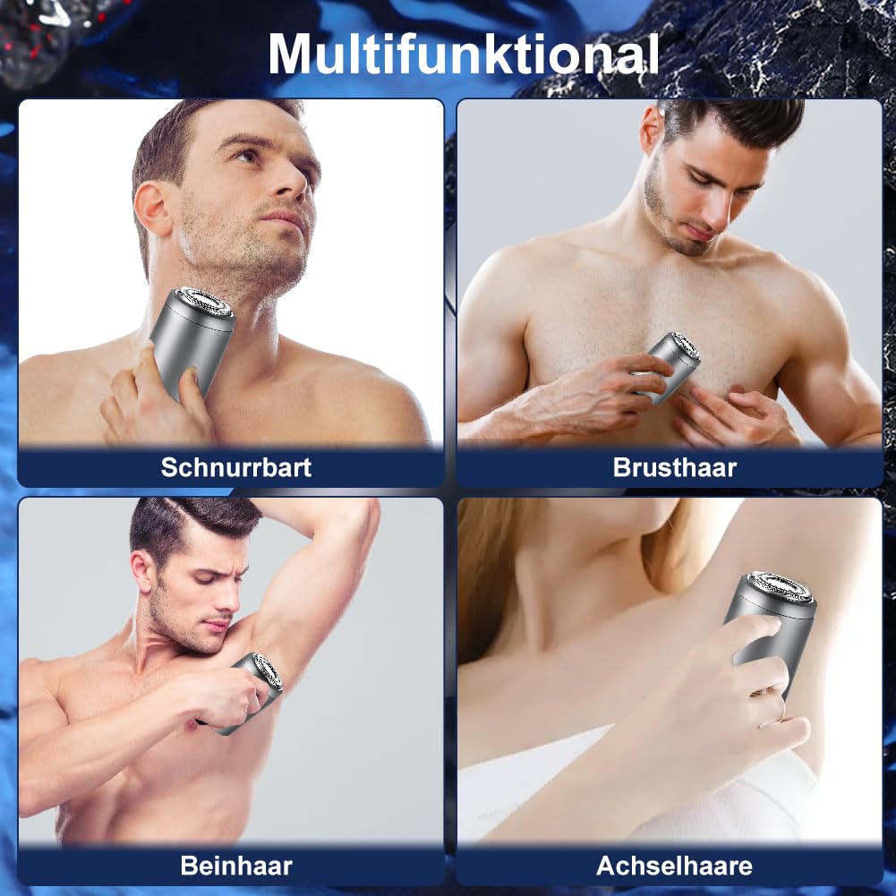 Mini Rasierer Herren Elektrisch Akku, Mini Elektrorasierer Smart Shaver, IPX7 Nass-& Trockenrasierer für Männer, Tragbar Shaver Men für Bart Gesicht Reise—Praktische Geschenke für Männer 7