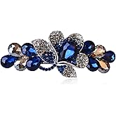 Sankuwen Flower Jewelry Design Hairpin Luxury Rhinestone Hair Barrette Clip Gorgeous Hair Accessories for Women(Deep Blue)