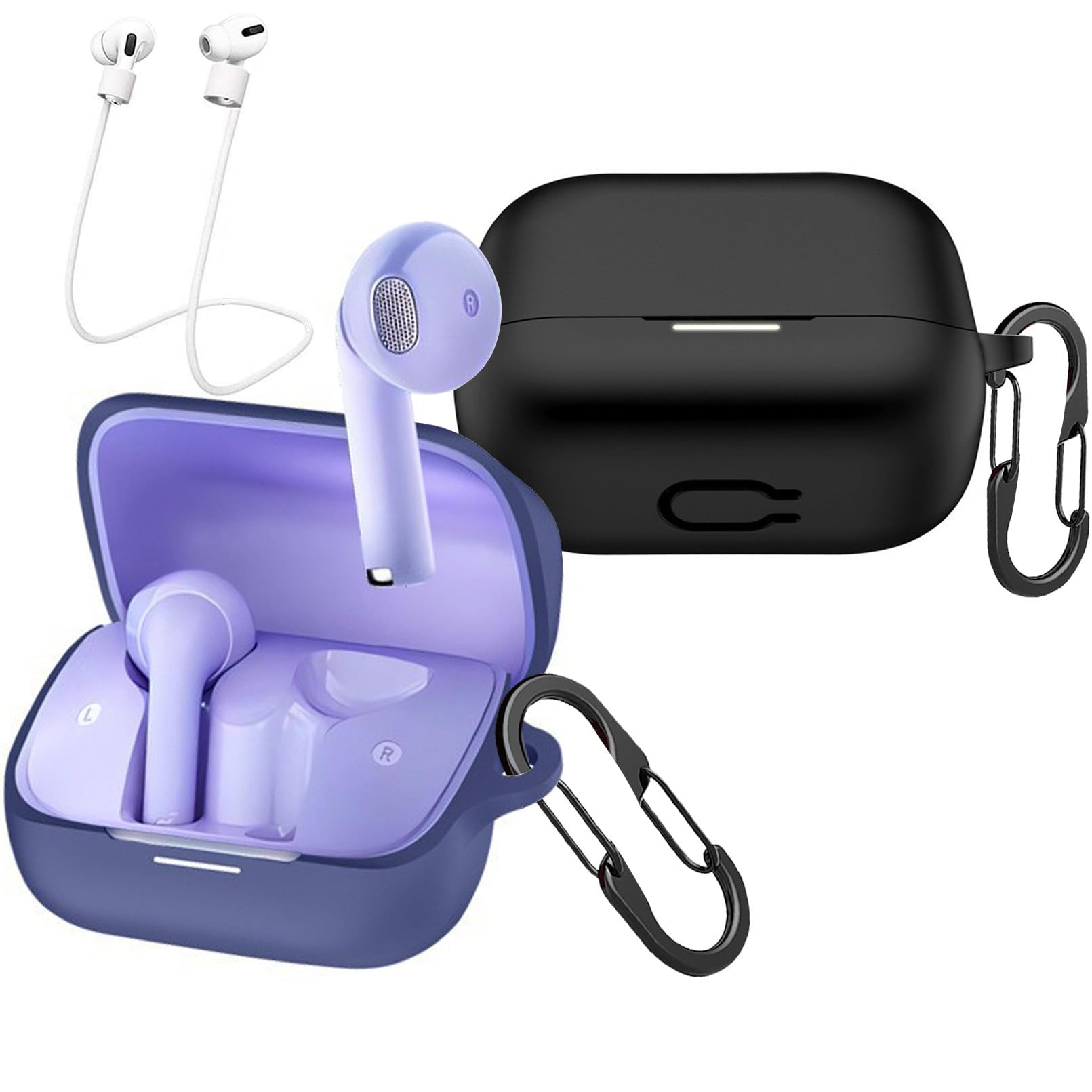 Photo 1 of [2 Pack] easyBee Case Compatible with Soundcore K20i Charging Cover, with 2 Keychain and 2 Anti-Lost Strap, Soft Liquid Silicone Ultra Thin Shockproof Protective Kit - Black and Blue