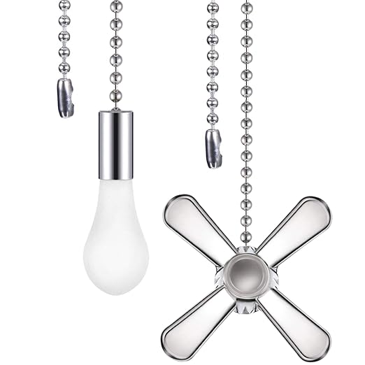 2 Pieces Metal Fan and Light Bulb Shaped Pull Chain Set with Connector