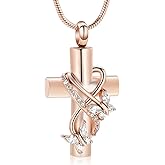 Imrsanl Butterfly Cross Urn Necklace for Ashes Men Women Cremation Jewelry Ashes Pendant for Human Memorial Ash Jewelry