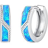 Suiknsn Gemstones/Viking/Celtic/Cross Hoop Earrings for Men Women 925 Sterling Silver 15mm Huggie Earrings for Sensitive Ears Jewelry Valentine Day Birthday Gifts