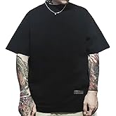 Synalrein Men's Oversized Cotton T-Shirts,Loose Fit Casual Tee Shirt, Soft Breathable Crew Neck T Shirt, Basic &Comfortable Black-a