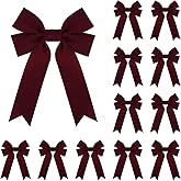 Meseey 12 Pcs Burgundy Velvet Ribbon Bow Christmas Wreath Bows for Garland Gift Wrapping Indoor Outdoor Christmas Parties Decorations (Burgundy, 12)