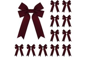 Meseey 12 Pcs Burgundy Velvet Ribbon Bow Christmas Wreath Bows for Garland Gift Wrapping Indoor Outdoor Christmas Parties Decorations (Burgundy, 12)