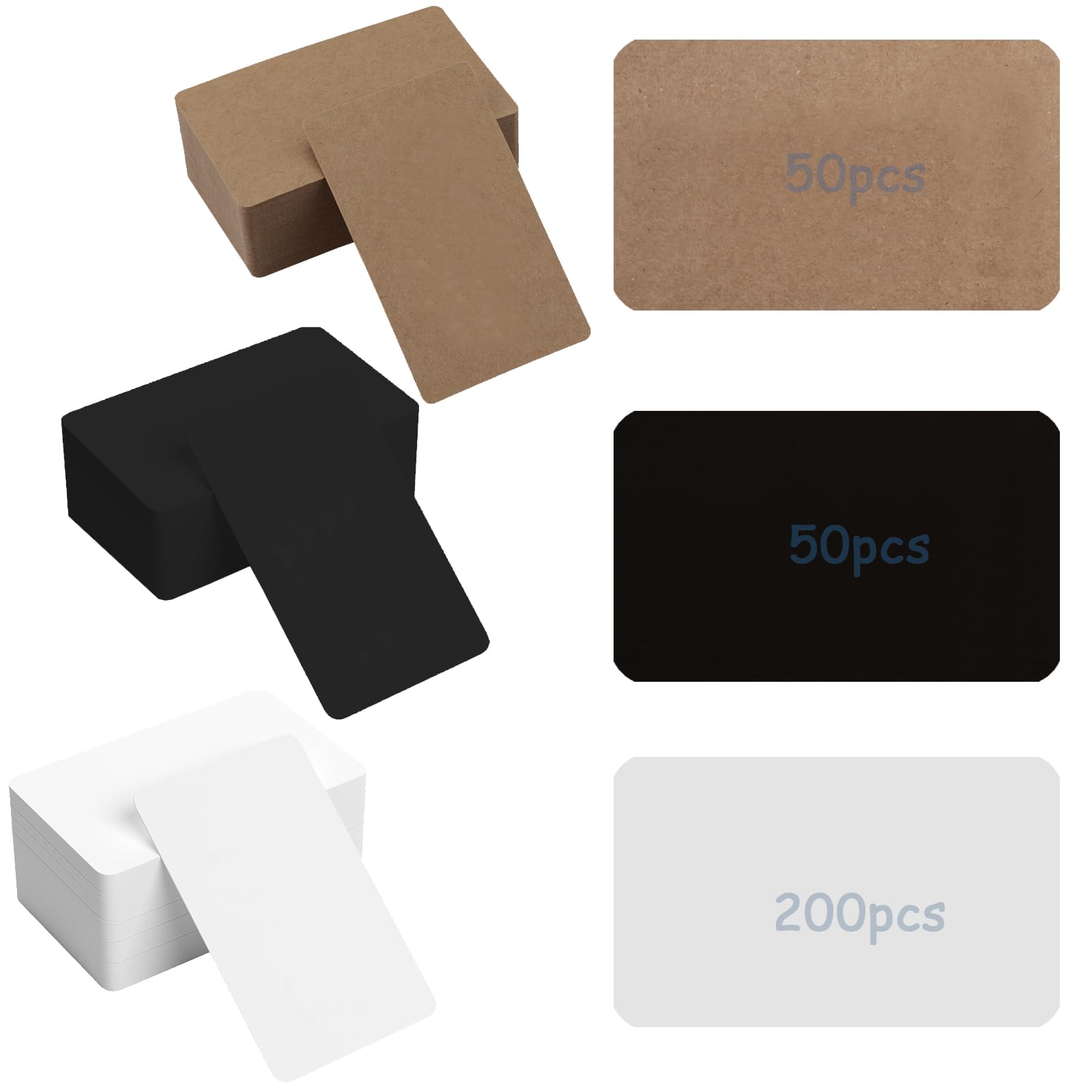 300 Pcs Blank Business Cards, Kraft Paper Message Cards, for Word Memory Notes Learning Gift Tags Paper (200 White,50 Black,50 Brown)