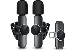 RICCHI 2 Pack Mini Wireless Microphone Type C for iPhone 15-16 Android Phone, USB C Tiny Lavalier Microphone Mini Mic Lapel Lav Mic for Video Recording, Interview, Streaming, Vlog, YouTube, TikTok