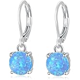 CiNily Round-Cut Opal Dangle Earrings, Green Fire Opal Rhodium Plated Women Jewelry Leverback Gemstone Drop Earrings