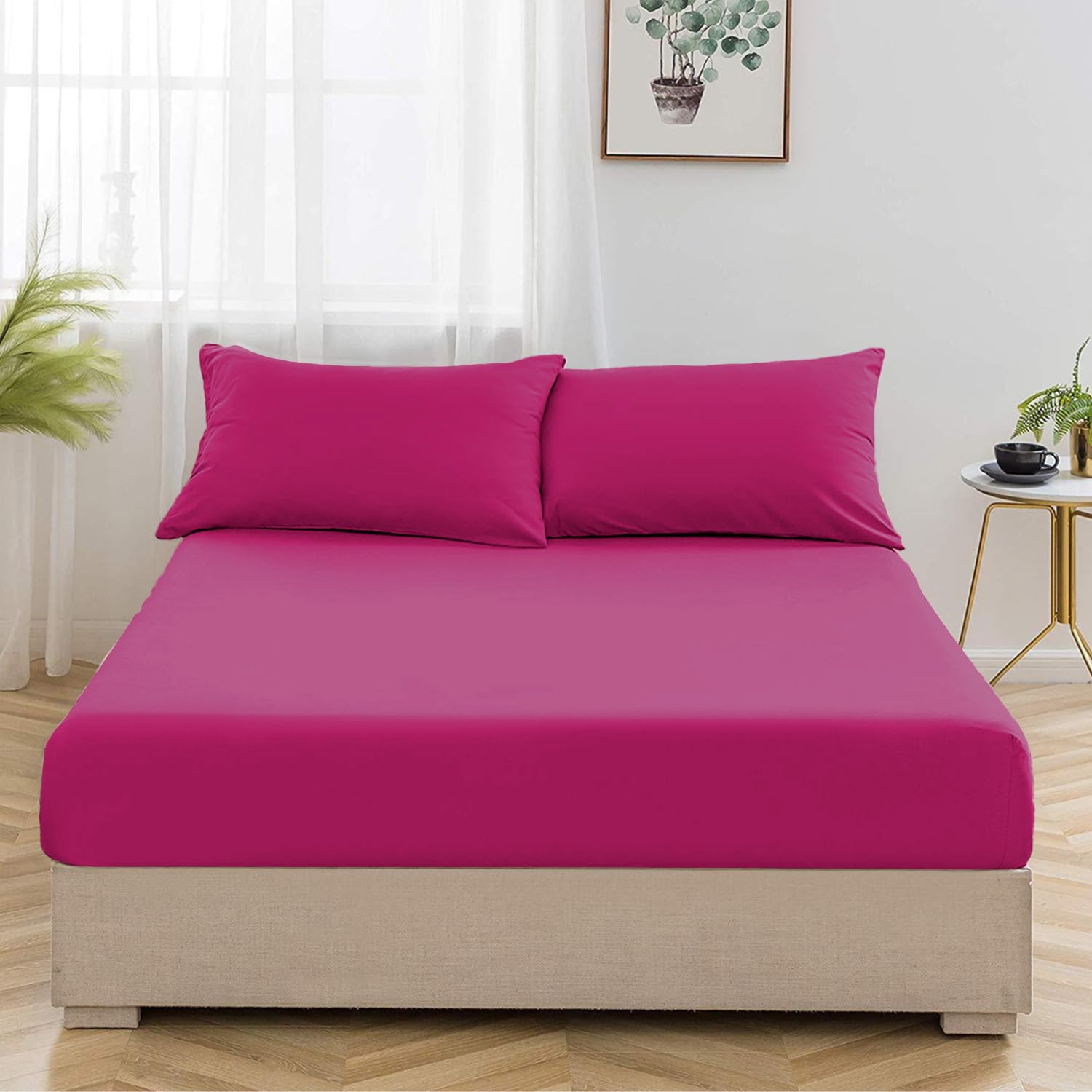 Oxford Homeware Pink King Size Fitted Sheets -100% Brushed Microfibre 1800 Easy Care 25 cm Deep King Size Bed Sheet Bedding - Shrinkage and Fade Resistance — image 1