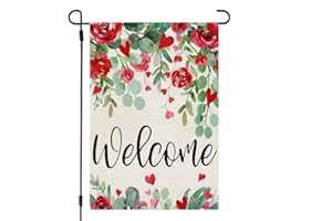 CROWNED BEAUTY Valentines Day Floral Garden Flag 12x18 Inch Double Sided for Outside Welcome Roses Small Burlap Holiday Yard Flag