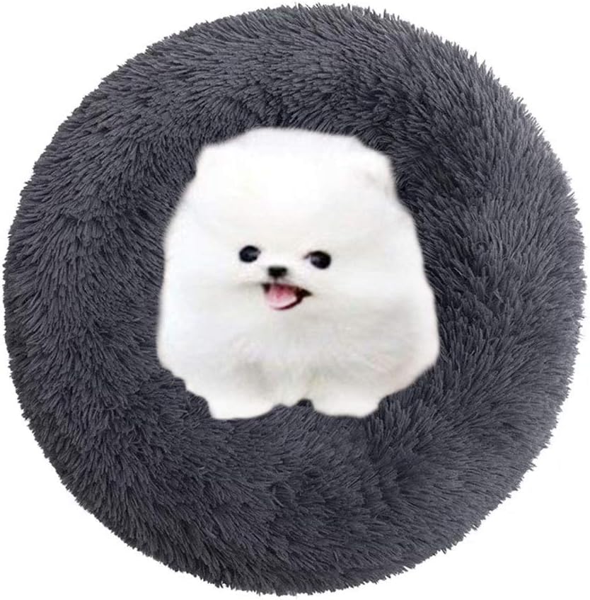 Jorisa Soft Plush Pet Bed,Cat Dog Puppy Round Fluffy Warm Nest Kennel Doghouse Furry Donut Pillow Cushion Mat,Faux Fur Pet Sofa Fuzzy Sleeping Bed Mattress Pad(Dark Gray,70cm)