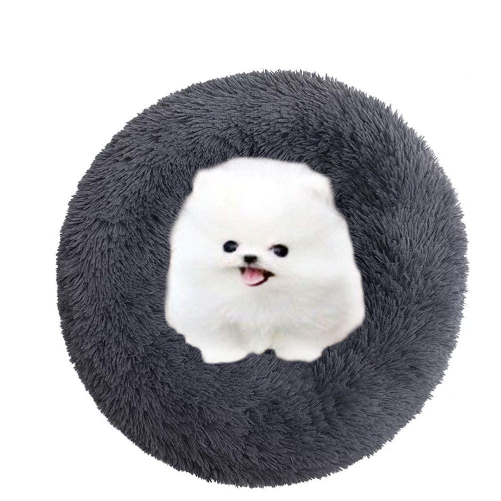 Jorisa Soft Plush Pet Bed,Cat Dog Puppy Round Fluffy Warm Nest Kennel Doghouse Furry Donut Pillow Cushion Mat,Faux Fur Pet Sofa Fuzzy Sleeping Bed Mattress Pad(Dark Gray,50cm)
